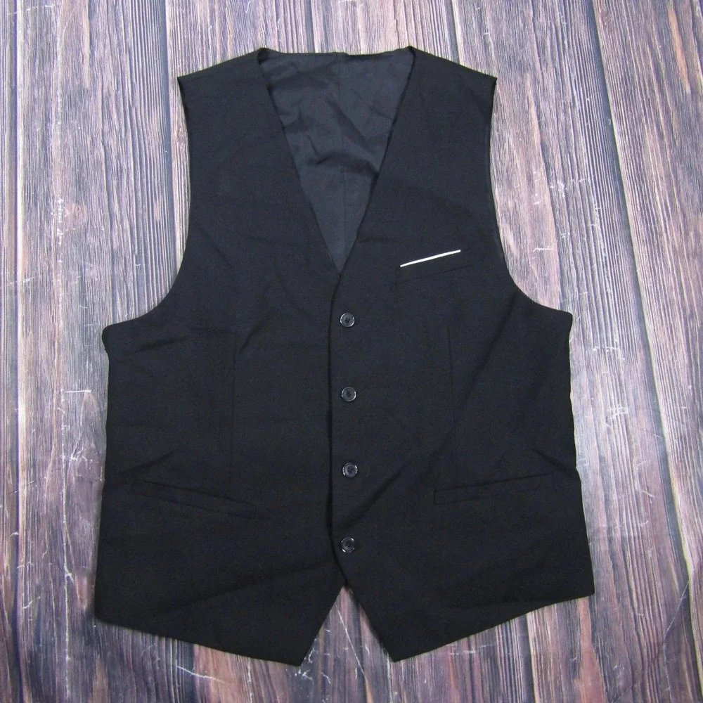 Suit Vest Men Size M Black Formal Waistcoat Adjustable Back Cinch Wedding